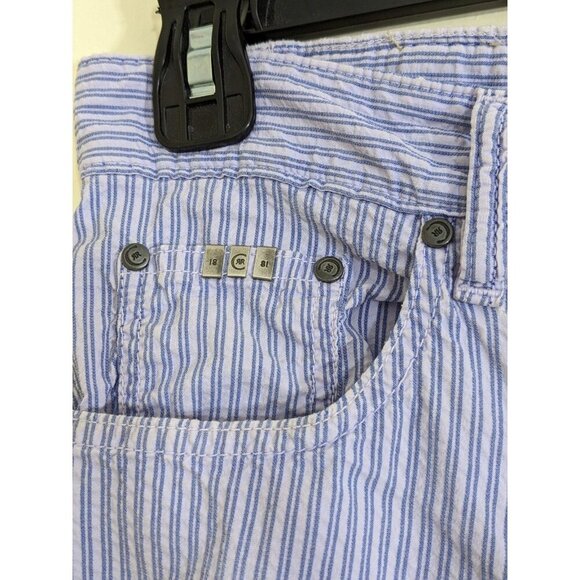 Mens Size 33 Shorts Blue Seersuck Striped Casual Bermuda Walking Pockets - Picture 4 of 9